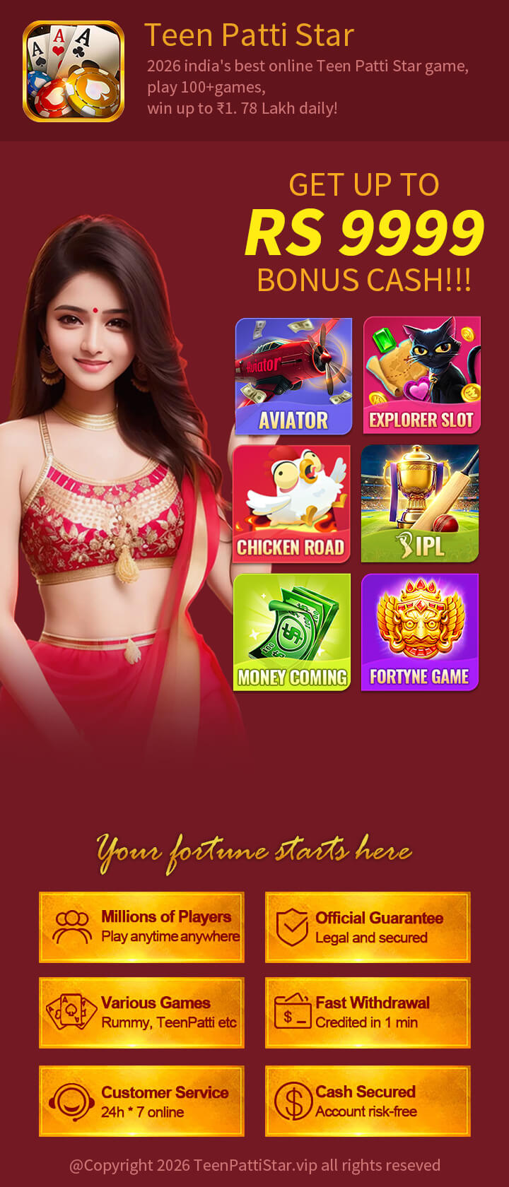 Teen Patti Star - India's best online Teen Patti Star game, play 100+ games, win up to ₹1.78 Lakh daily